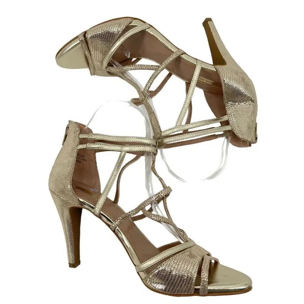 Tahari Womens Strappy Heels Sandals 3" Bella Metallic Zip Gold Size 8.5M